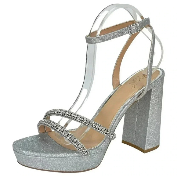Jewel Badgley Mischka Rochel Silver Glitter Rhinestone Womens Pumps Size 11M
